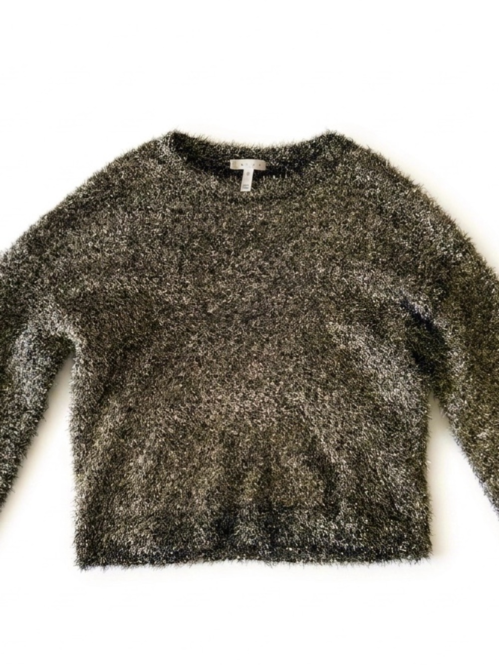 Leith Metallic Gold/Silver Fuzzy Crewneck Sweater